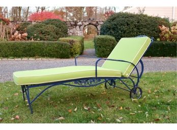 Royal Blue Chaise Lounge With Tailored Apple Green Cushion