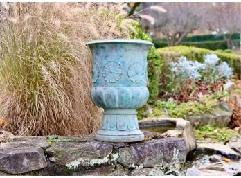 Patinated Oblong Fluted Cast Iron Urn Planter