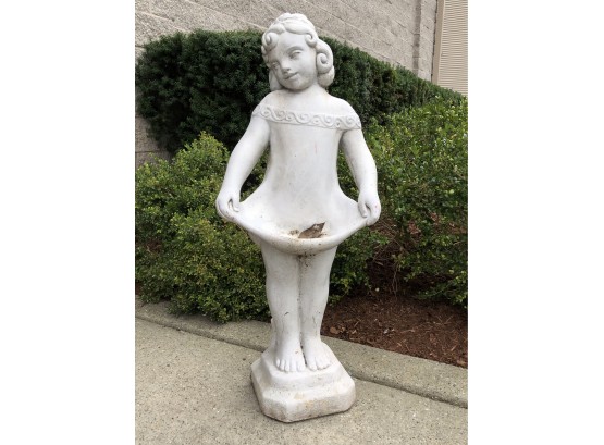 Wonderful Vintage Garden Statue Of Adorable Little Girl - BEAUTIFUL Piece Old Worn / Faded White Paint