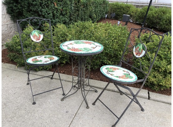 VERY WELL MADE - Incredible Stained / Slag Glass Bistro Table & Two (2) Chairs - Substantial Weight And Feel