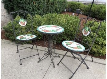 VERY WELL MADE - Incredible Stained / Slag Glass Bistro Table & Two (2) Chairs - Substantial Weight And Feel