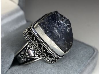 Fabulous Sterling Silver / 925 Ring With Rough Cut / Natural Iolite From India - Incredible Look ! AMAZING !