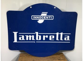 Amazing Large Vintage LAMBRETTA SCOOTERS Enamel / Porcelain Sign - Made In Italy -  Innocenti Lambretta