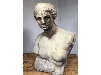Fabulous Vintage Concrete Bust - Great Patina - Very Decorative Piece - Can Be Used Indoors Or Outdoors !