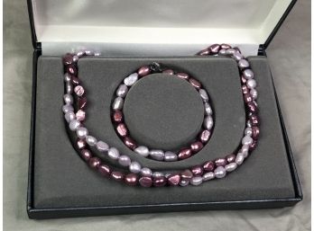 Fabulous NEW Purple / Liliac / Plum Genuine Freshwater Baroque Pearls - Sterling Silver - Necklace & Bracelet