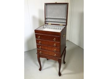 Lovley Silver / Flatware Storage Chest - Beautiful Mahogany Finish - Four (4) Lined Drawers With Brass Pulls