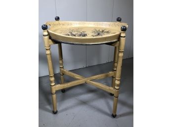 Lovely Vintage Tray With Stand With Cream Paint And French Toile Decoration - Beautiful Functional Piece
