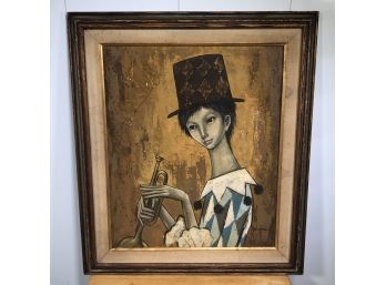 Unusual Vintage Oil On Painting Of Horn Player - Signed De Lorme - On Reverse It Says De Lorme / French