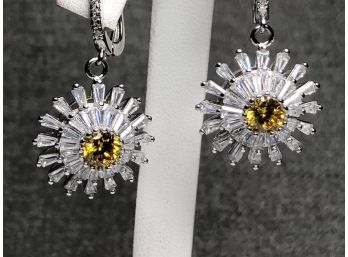 Fabulous 925 / Sterling Silver Earrings With Yellow  & White Topaz - VERY NICE - New / Unworn - Great Gift