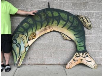 HUGE & SPECTACULAR Antique Trade Sign From Fish Store / Restaurant  - Double Sided - Great Paint - Amazing !