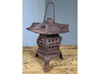 Wonderful Vintage Japanese Style Cast Iron Pagoda Garden Ornament / Lantern - Door Opens To Place Candle