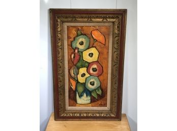 Fantastic MCM / Midcentury Paining Of Flowers - Oil On Board - GREAT PAINTING - Signed FERRIS - Cool Frame !