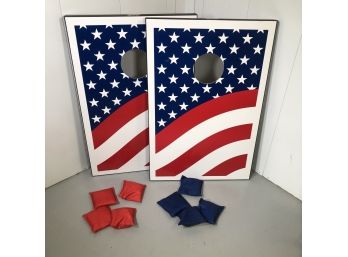 Almost Brand New CORNHOLE GAME - Featuring American Flag Designs - Comes Complete With 4 Red & 4 Blue Beanbags