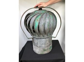 Fantastic HUGE Antique Tin Vent Turbine - Industrial Piece From Building Rooftop In NYC - Great Green Paint !
