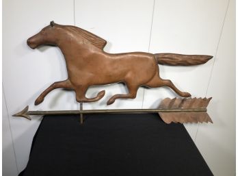 Beautiful Vintage Copper Trotting Horse Weathervane Top - Great Worn Patina - Hooks Added To Wall Mount