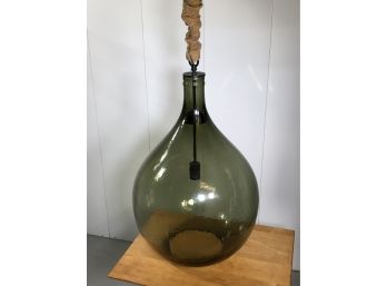 Amazing HUGE Green Demijohn Bottle Type Glass Light Fixture - No Issues - Dark Green Color - 46' With Chain