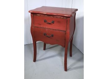Lovely French Bombe Style Two Drawer Stand - Worn Red Paint Finish - Lightly Distressed - Great Vintage Style