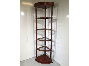 Lovely Mahogany Corner Shelf - Fluted Columns - Glass Shelves - Great For Display - Makes Good Use Of Corner