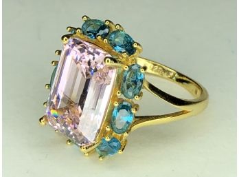 Fabulous 925 / Sterling Silver Ring With 14kt Gold Overlay With Pink & Blue Tourmaline - FANTASTIC New Ring