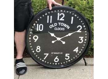 Fantastic Antique Style Clock By OLD TOWN CLOCKS - All Black With White Numerals - GREAT DECORATOR PIECE !
