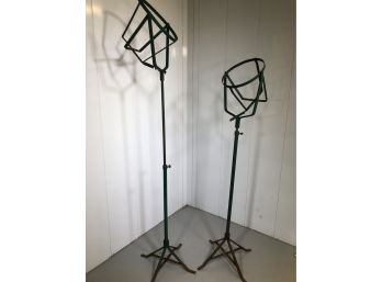 Pair Of Fantastic Vintage Green Wrought Iron Adjustable Plant Stands - You Can Change Height & Change Angle
