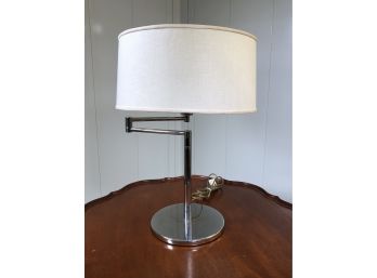 Fabulous HINSON Vintage METALARTE Chrome Swing Arm Lamp - HIGH QUALITY - Made In Spain - White Drum Shade