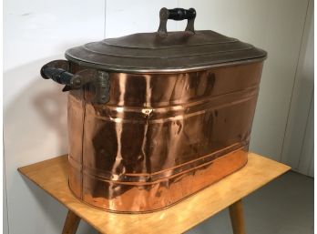 Fantastic Antique Copper Wash Boiler - All Soild Copper With Tin Lid - Highly Polished - Great For Firewood