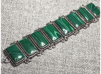 Stunning Vintage Style Sterling Silver / 925 Bracelet With Beautiful Polished Malachite - GREAT GIFT IDEA !