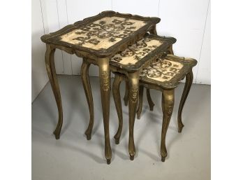 Fantastic Vintage Venetian Style Nesting Tables - MADE IN ITALY - Cream & Gold - Very Pretty And SOLID