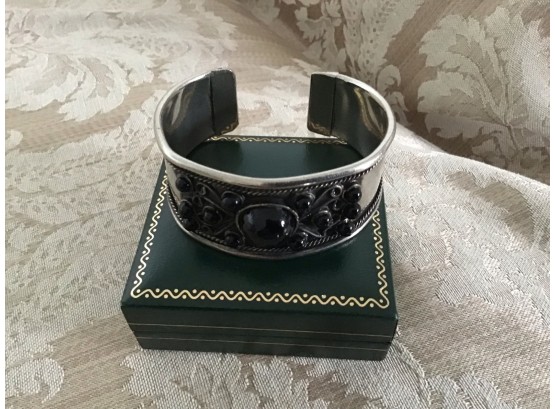 Silvered Cuff Bracelet With Black Cabochons - Lot #52