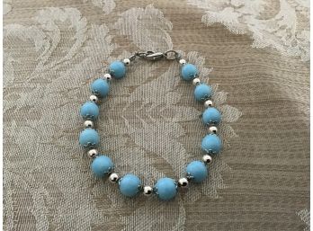 Turquoise And Silvered Bead Bracelet - Lot #41