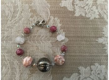 Silvered, White, And Pink Bead Bracelet - Lot #30
