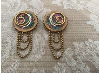Signed Lewis Gold Tone And Rhinestone Earrings - Lot #25