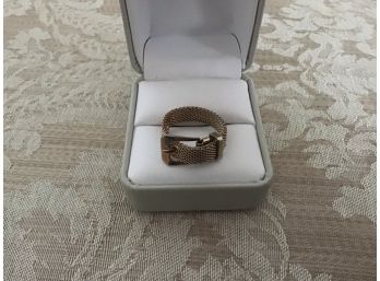 Vintage Gold Tone Mesh Ring In Belt Design