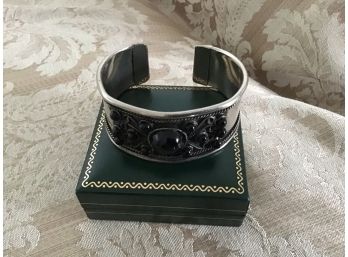 Silvered Cuff Bracelet With Black Cabochons - Lot #52