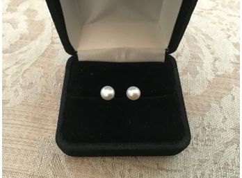 White Cultured 6mm Freshwater Pearl Rhodium Over Sterling Silver Earrings - Lot #5