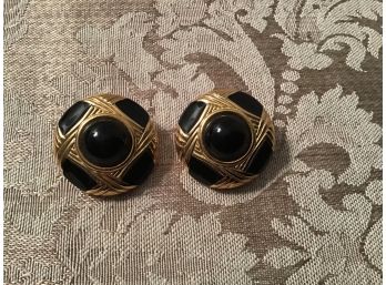 Black And Sparkling Gold Tone Earrings - Lot #46