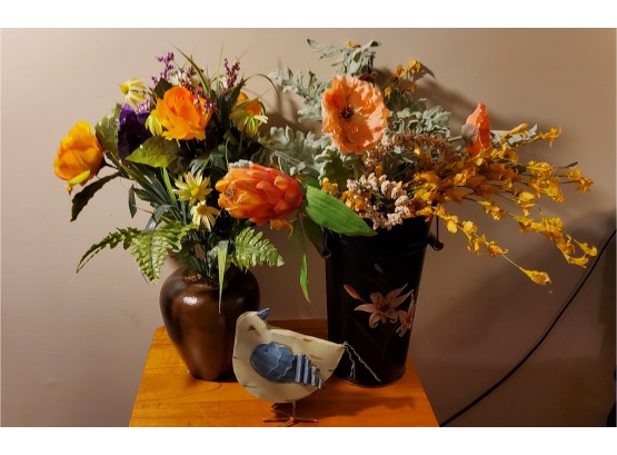Beautiful Faux Flowers And Metal Bird