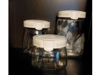 Set Of 3 Flip Top Glass Food Storage Canisters
