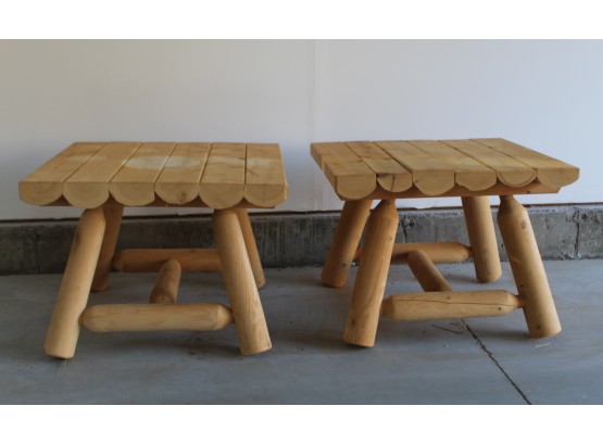 Beautiful Pair Of Rustic Pine Side Tables