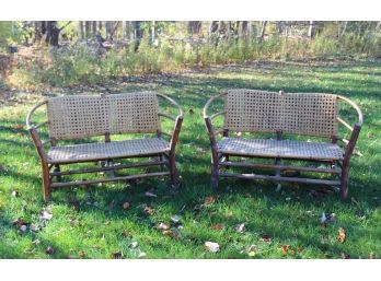 Pair Of Woven Old Hickory Furniture Co. Benches