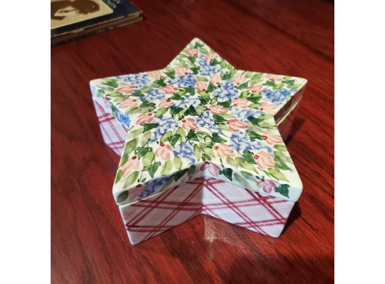 Local Connecticut Hand- Painted Pottery -A Star Box  By ' Not Just Pink '