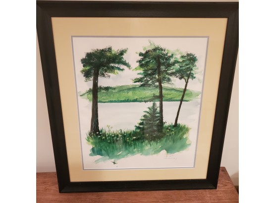 Lovely Lakeside & Forest Watercolor Hand Signed By Artist D M Walsh, Stalrains, ME