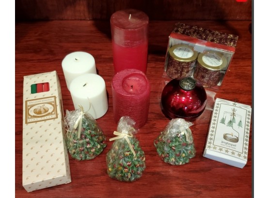 Lot Of 23 Christmas Candles - Varied Shapes - Trees, Tiny Tapers, Ornament, Anglaspel Rotary