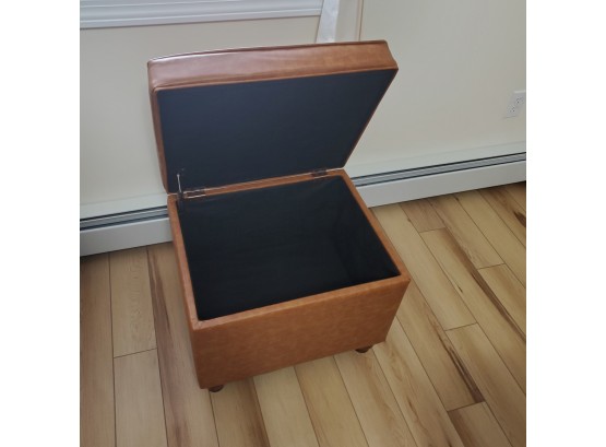 Large Brown Vinyl Covered Lift- Lid Bench/ Ottoman With Plenty Of Interior Storage Space