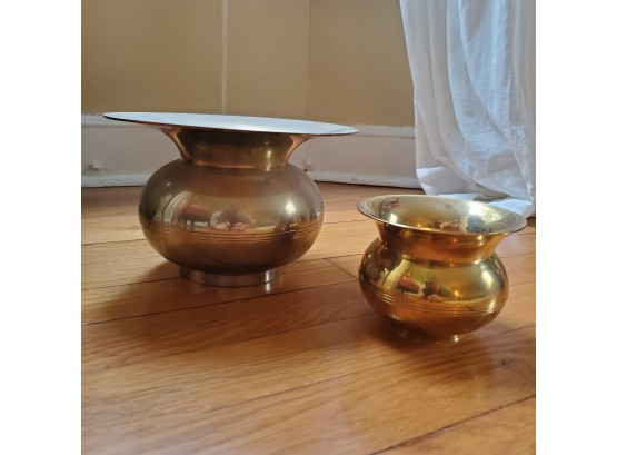 Two Brass Vessels - One Spittoon & One Planter / Vase