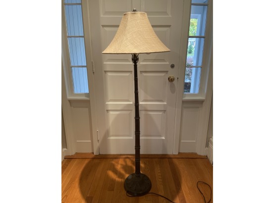 Large Bronze Floor Lamp With A Bamboo Pattern Pedestal,an  Oakleaf Cone Finial & 2 Monkey Pull Chains Styling