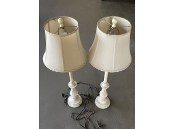 Lovely Pair Of Matching Ivory Painted Wooden Lamps