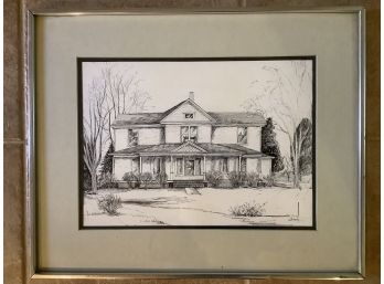 Nicely Done Vintage Black And White Lithograph Of House. Signed Lower Right.
