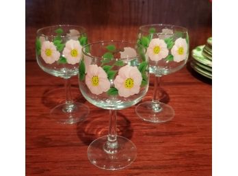 Three Franciscan Desert Rose Crystal Wine Glasses